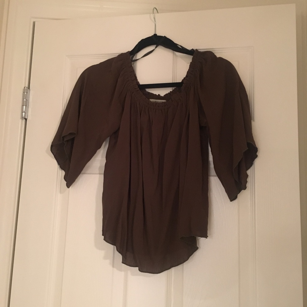 Olive green off the shoulder top.